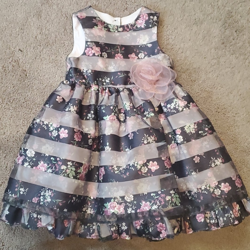 Toddler Floral Shadow Stripe Layered Dress